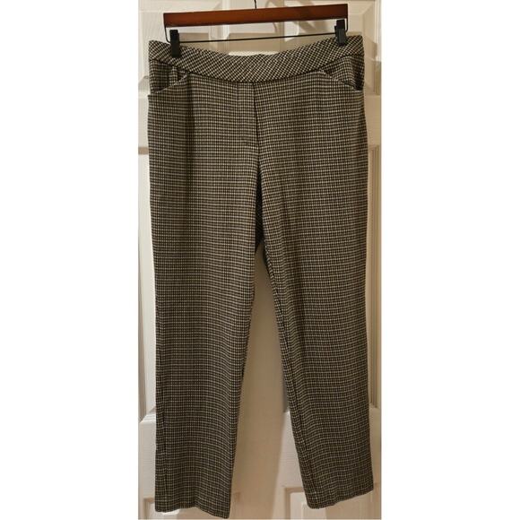 J.Jill Ponte Slim Leg Brown Black Check Pull-on Pants Pockets Womens Large - Picture 9 of 9